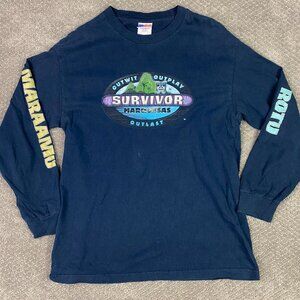 Vintage Survivor Marquesas T Shirt Men's Large Fits like Medium Blue Long Sleeve